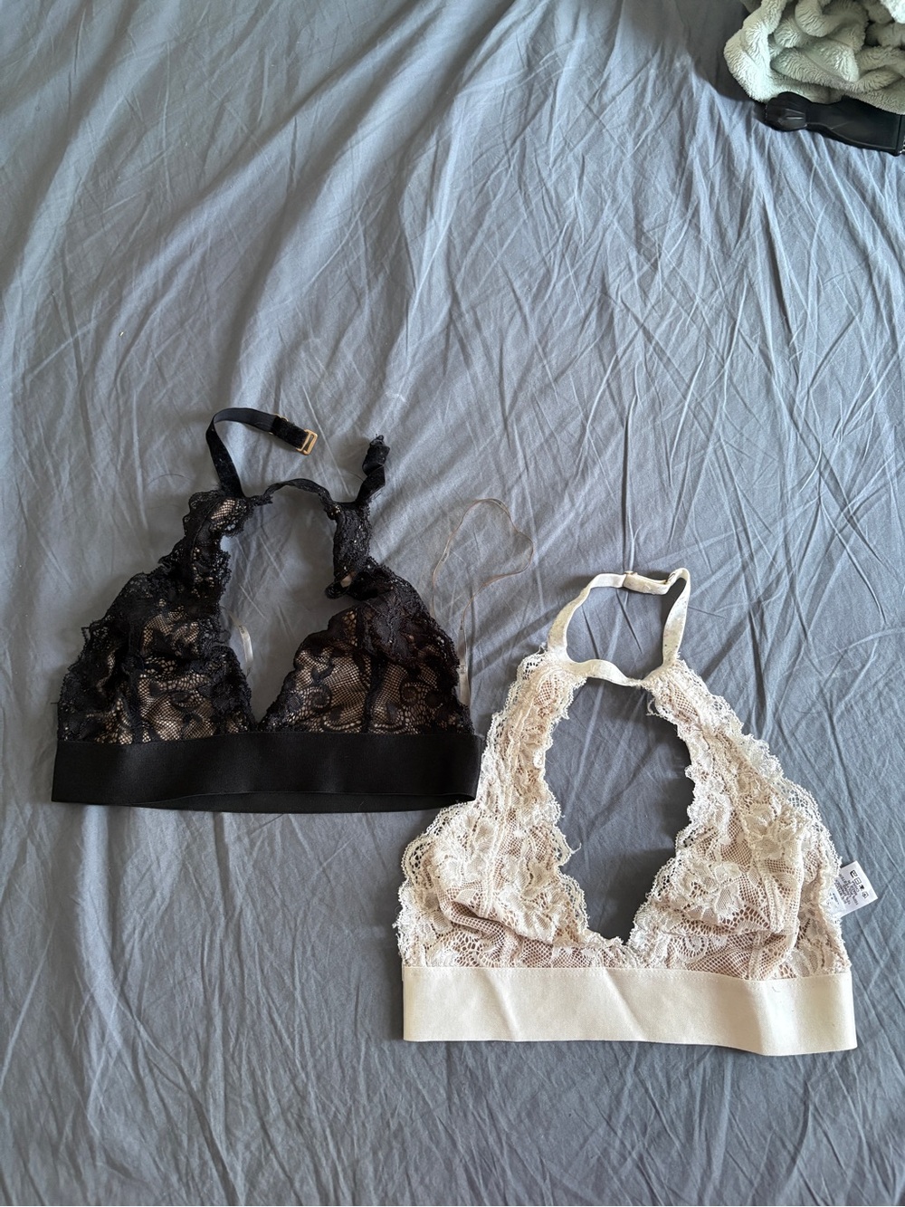 iris Lace Halter Bralettes in Black and Cream